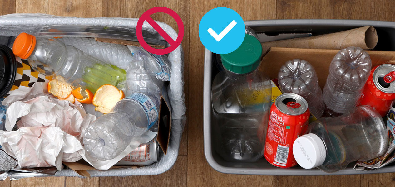 Good and bad recycling bin comparison